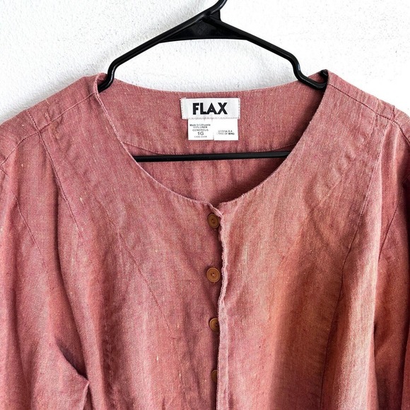 Flax Womens Top 1G Pink/orange Linen Lagenlook Button Up Shirt Relaxed - Picture 2 of 4